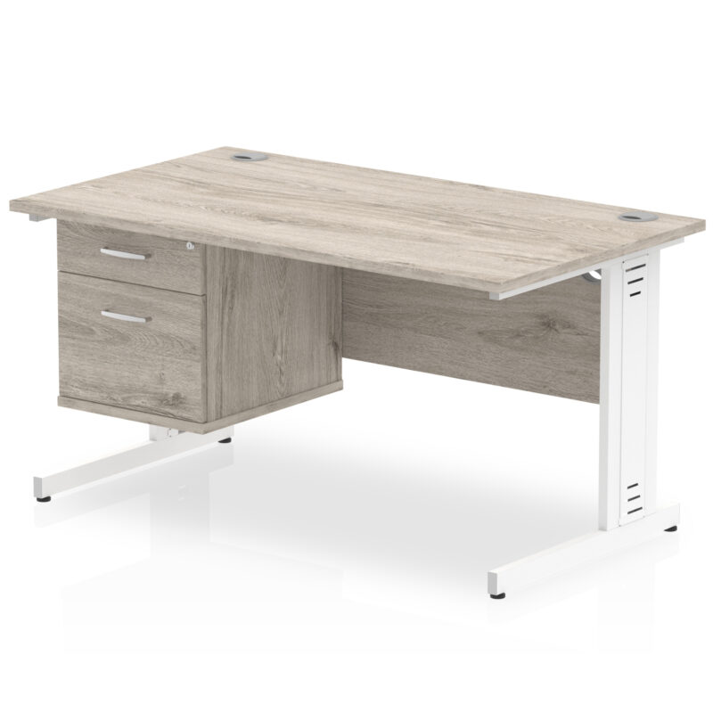 impulse 1400mm cable managed straight desk with single fixed pedestal