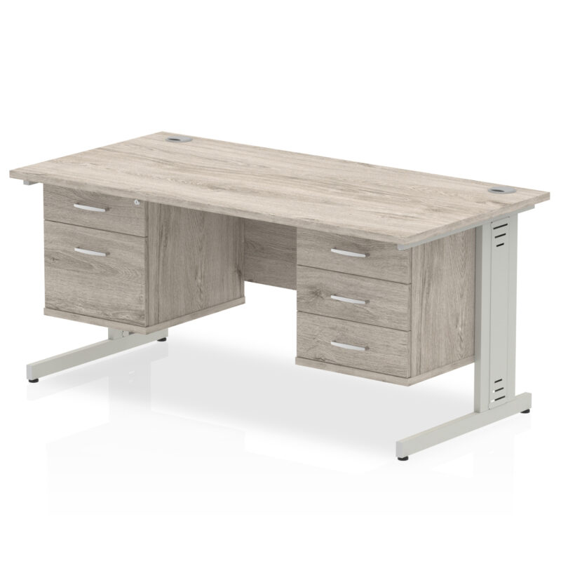 impulse 1600mm cable managed straight desk with two fixed pedestal