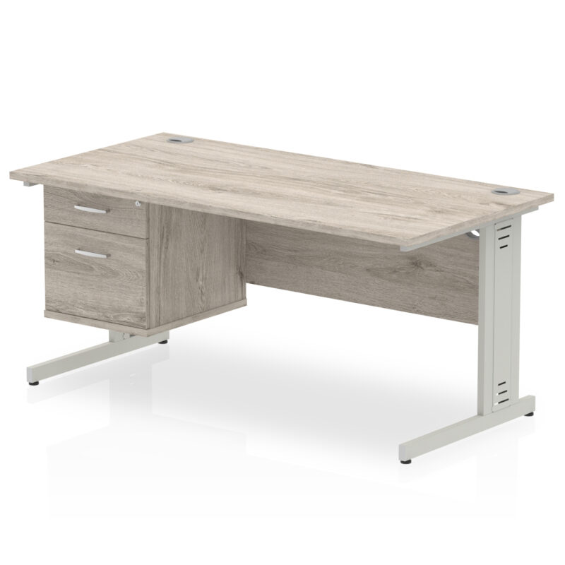 impulse 1600mm cable managed straight desk with single fixed pedestal