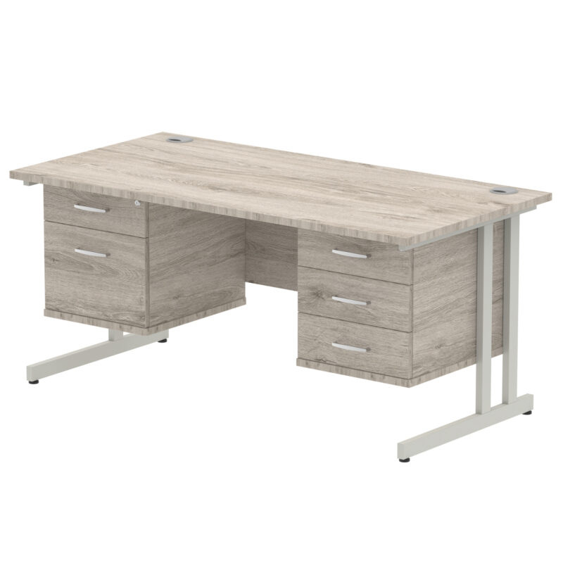 impulse 1600mm cantilever straight desk with two fixed pedestal