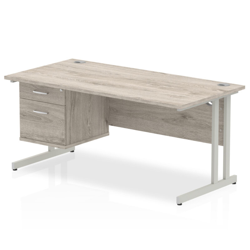 impulse 1600mm cantilever straight desk with single fixed pedestal
