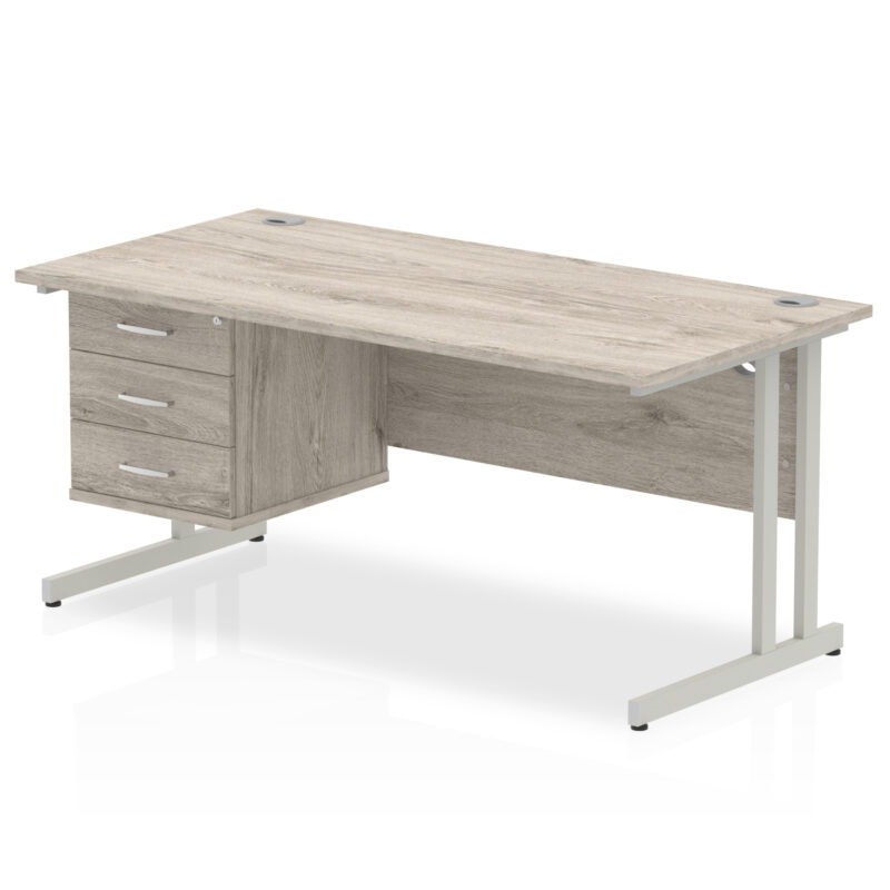 impulse 1600mm cantilever straight desk with single fixed pedestal
