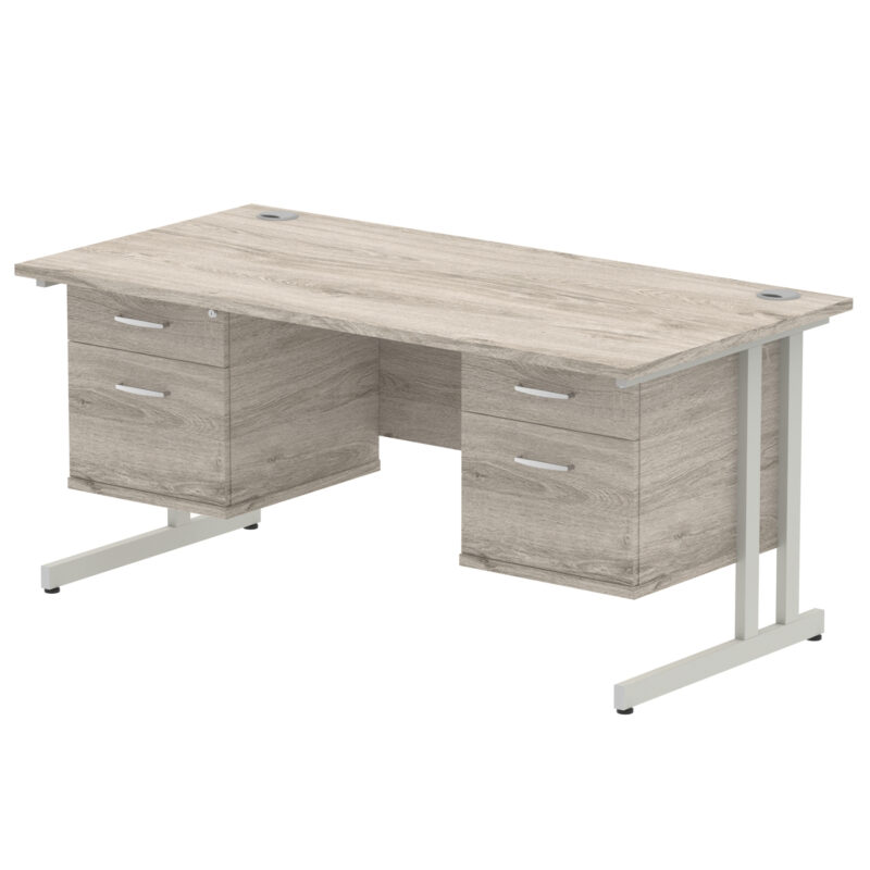 impulse 1600mm cantilever straight desk with two fixed pedestal