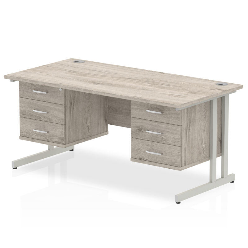 impulse 1600mm cantilever straight desk with two fixed pedestal