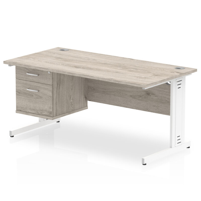 impulse 1600mm cable managed straight desk with single fixed pedestal