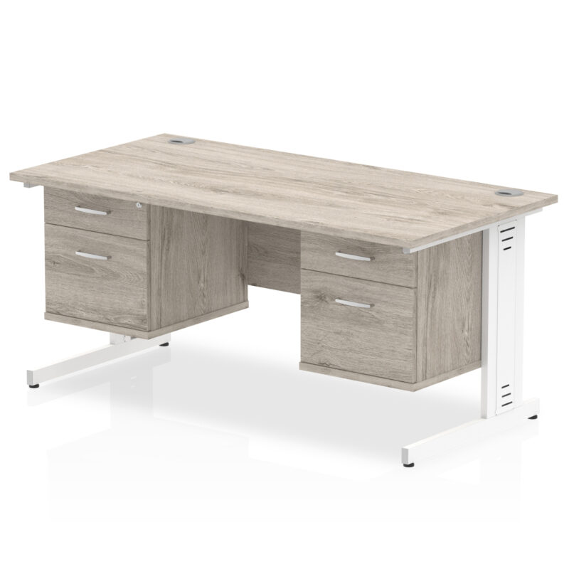 impulse 1600mm cable managed straight desk with two fixed pedestal