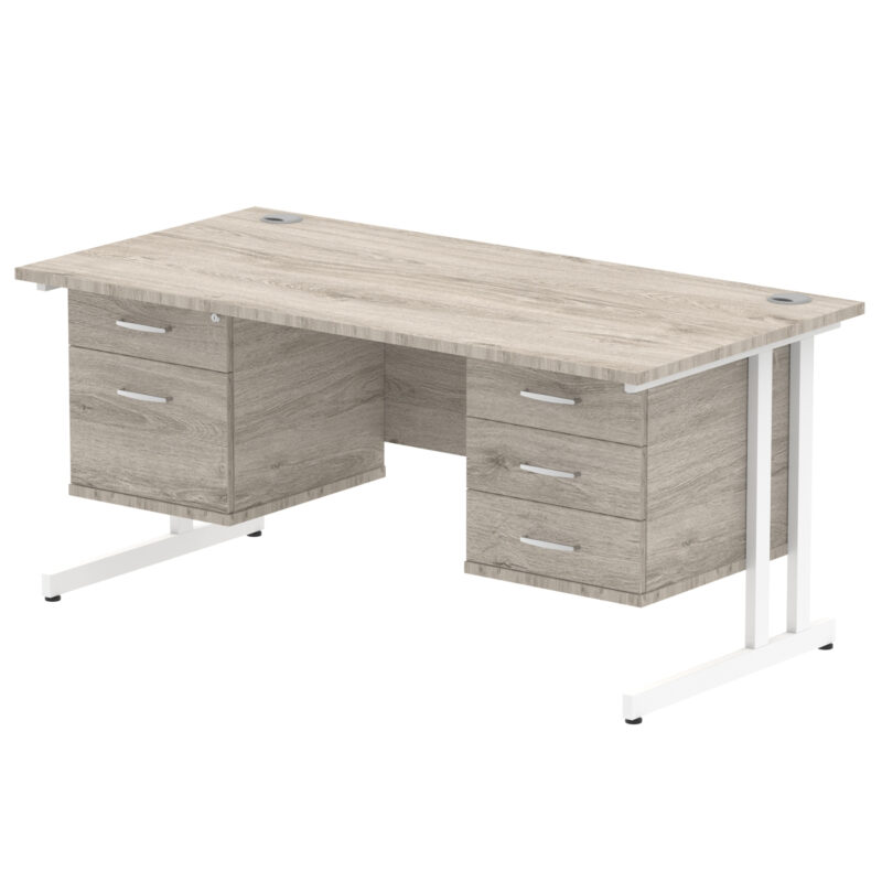 impulse 1600mm cantilever straight desk with two fixed pedestal