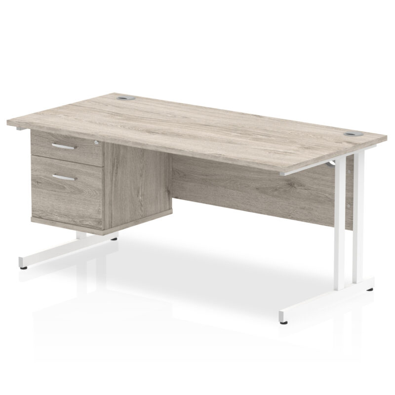 impulse 1600mm cantilever straight desk with single fixed pedestal