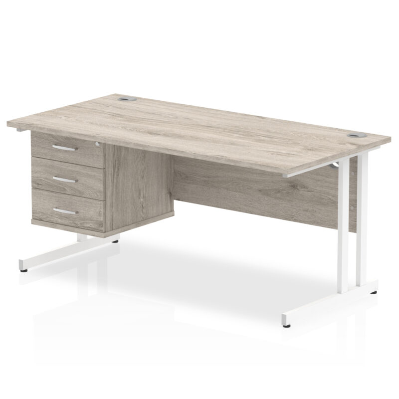 impulse 1600mm cantilever straight desk with single fixed pedestal