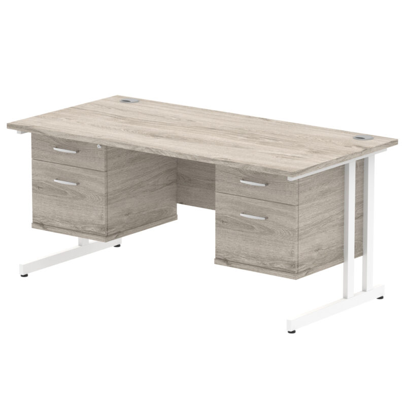 impulse 1600mm cantilever straight desk with two fixed pedestal