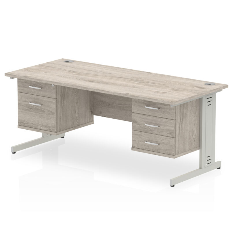 impulse 1800mm cable managed straight desk with two fixed pedestal