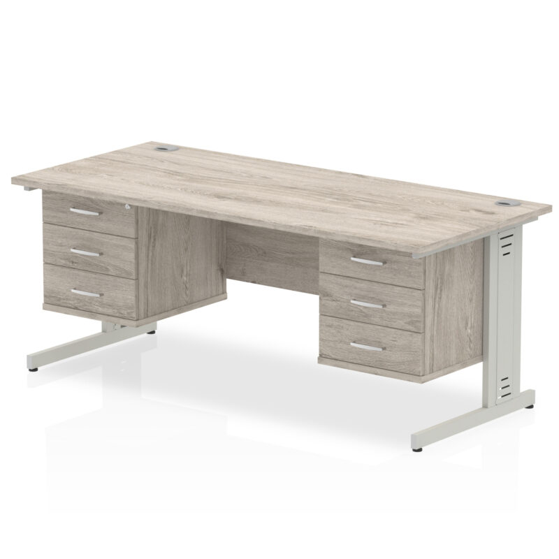 impulse 1800mm cable managed straight desk with two fixed pedestal