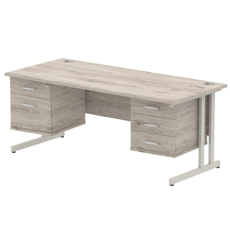 impulse 1800mm cantilever straight desk with two fixed pedestal