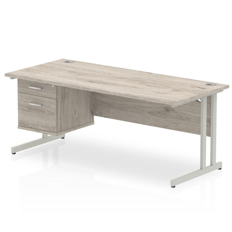 impulse 1800mm cantilever straight desk with single fixed pedestal