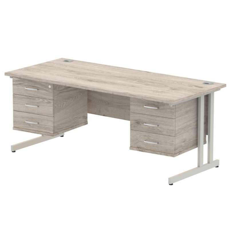 impulse 1800mm cantilever straight desk with two fixed pedestal