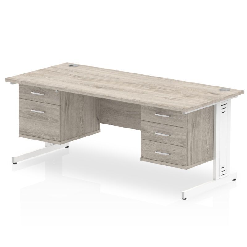 impulse 1800mm cable managed straight desk with two fixed pedestal