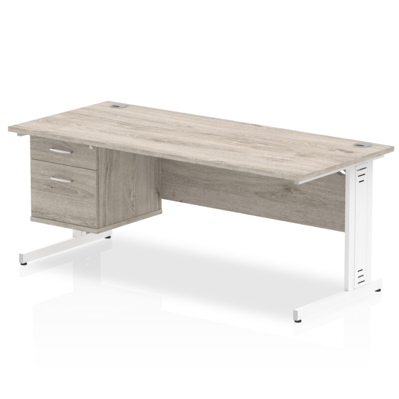 impulse 1800mm cable managed straight desk with single fixed pedestal