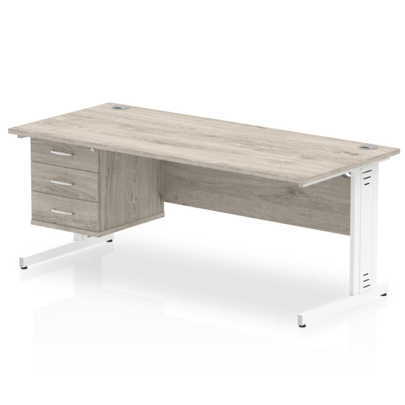 impulse 1800mm cable managed straight desk with single fixed pedestal