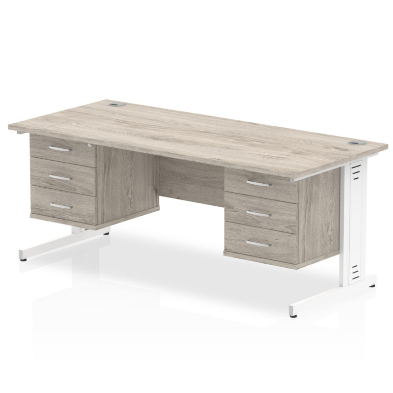 impulse 1800mm cable managed straight desk with two fixed pedestal