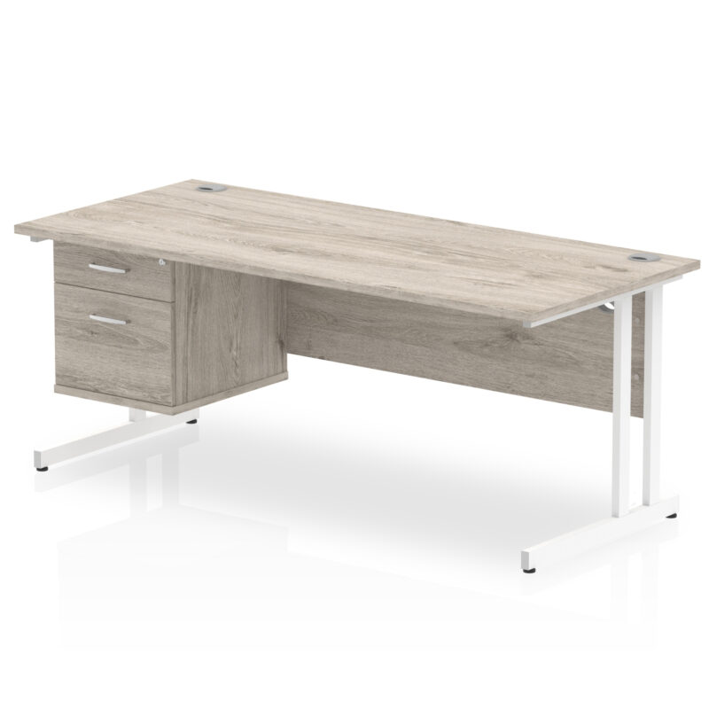 impulse 1800mm cantilever straight desk with single fixed pedestal