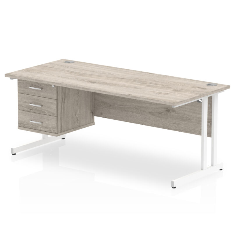 impulse 1800mm cantilever straight desk with single fixed pedestal