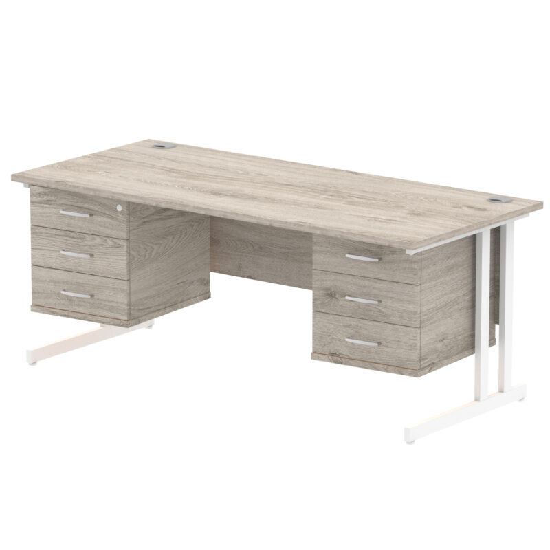 impulse 1800mm cantilever straight desk with two fixed pedestal