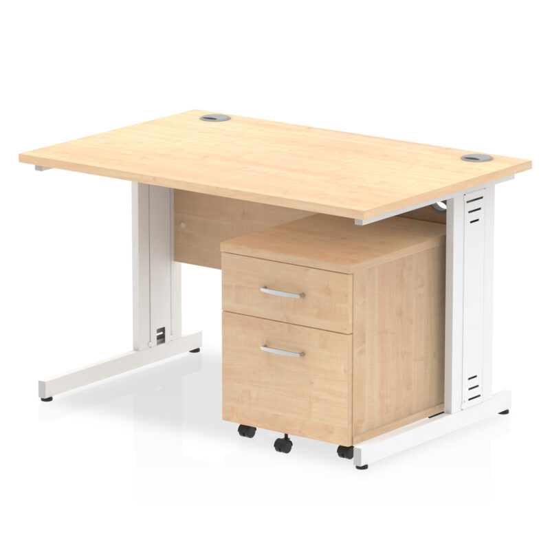 impulse 1200mm cable managed straight desk with mobile pedestal