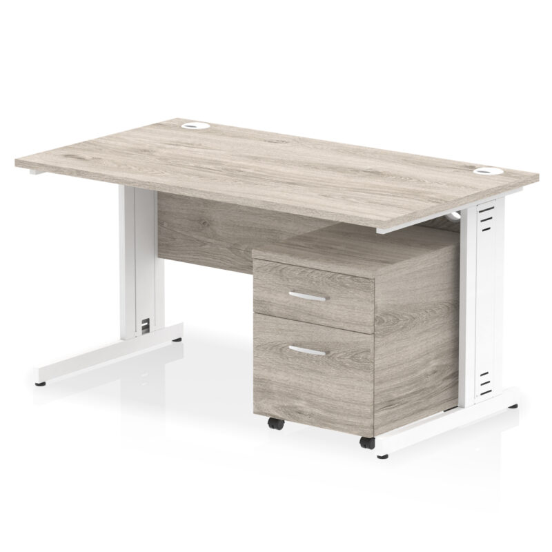 impulse 1400mm cable managed straight desk with mobile pedestal