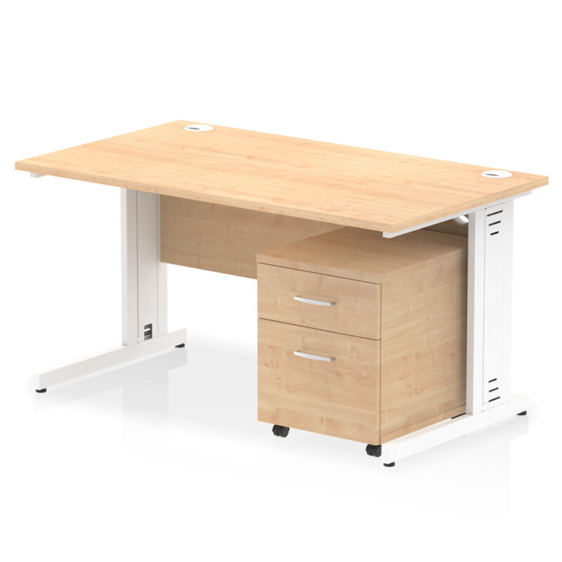 impulse 1400mm cable managed straight desk with mobile pedestal
