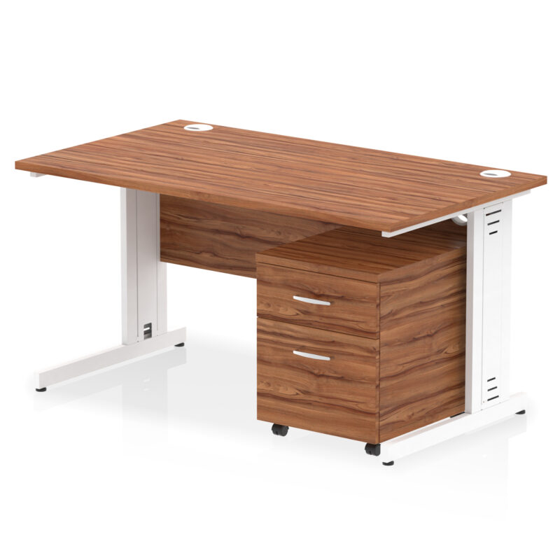 impulse 1400mm cable managed straight desk with mobile pedestal
