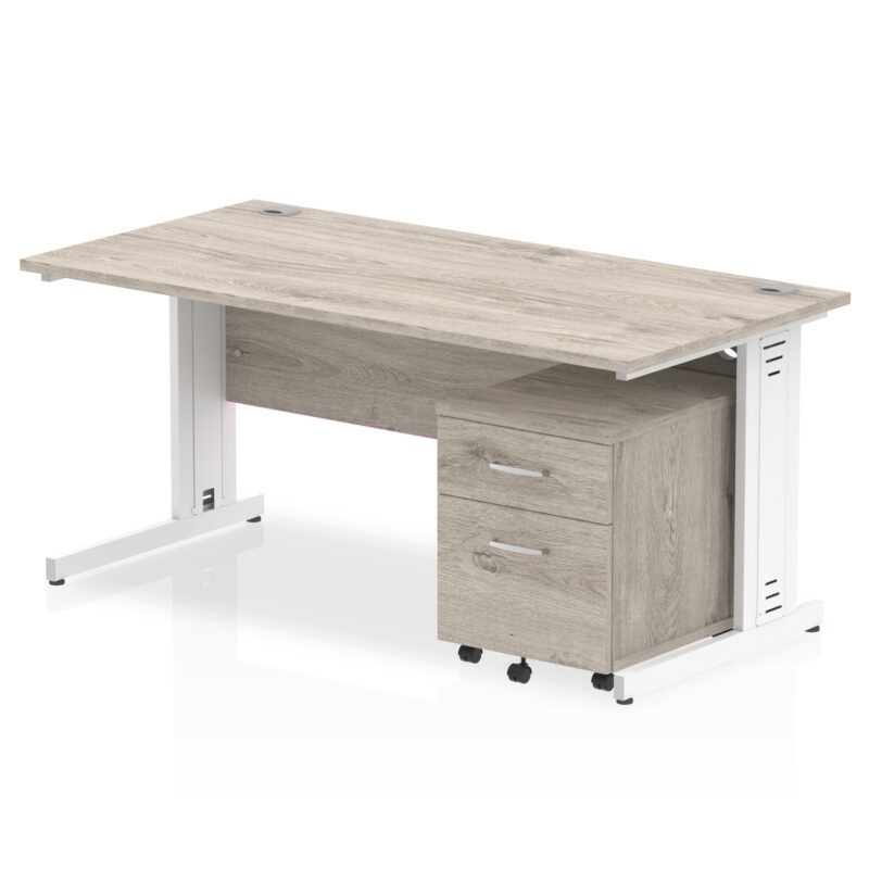 impulse 1600mm cable managed straight desk with mobile pedestal
