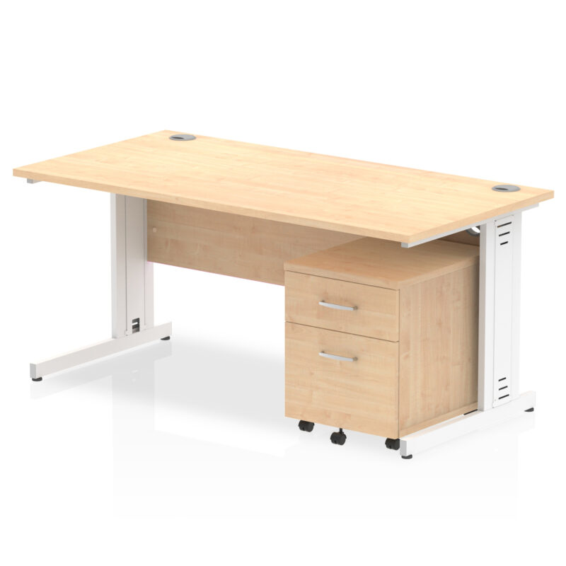 impulse 1600mm cable managed straight desk with mobile pedestal