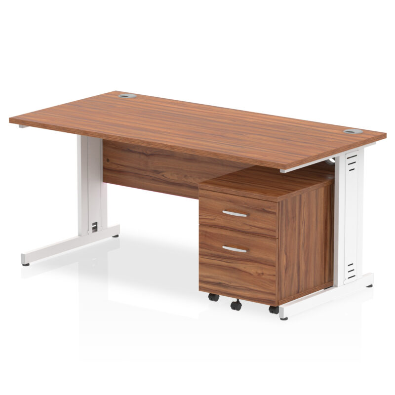 impulse 1600mm cable managed straight desk with mobile pedestal