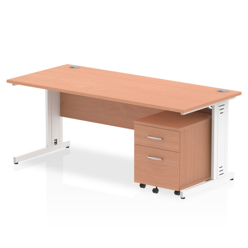 impulse 1800mm cable managed straight desk with mobile pedestal