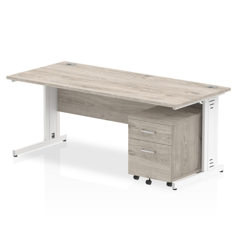 impulse 1800mm cable managed straight desk with mobile pedestal