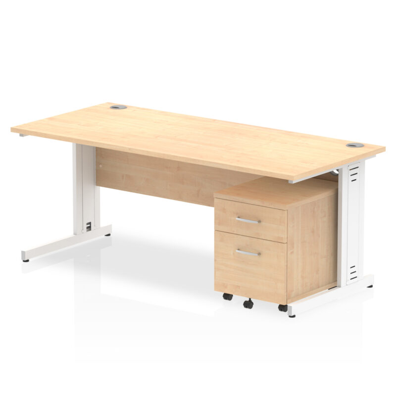 impulse 1800mm cable managed straight desk with mobile pedestal