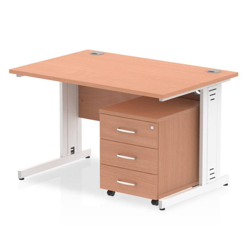 impulse 1200mm cable managed straight desk with mobile pedestal