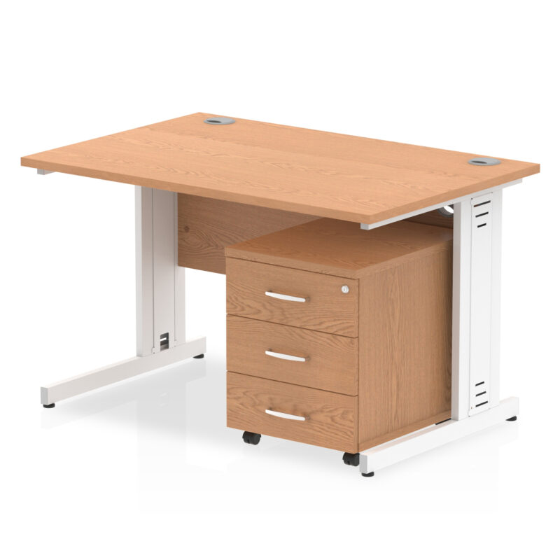 impulse 1200mm cable managed straight desk with mobile pedestal