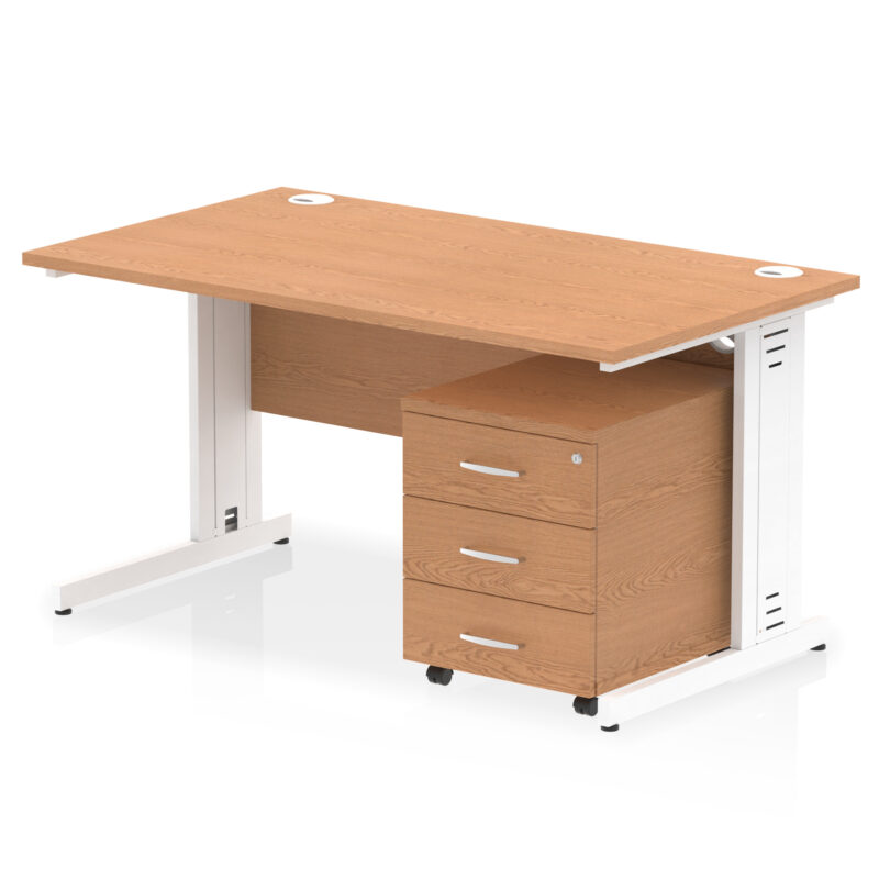 impulse 1400mm cable managed straight desk with mobile pedestal