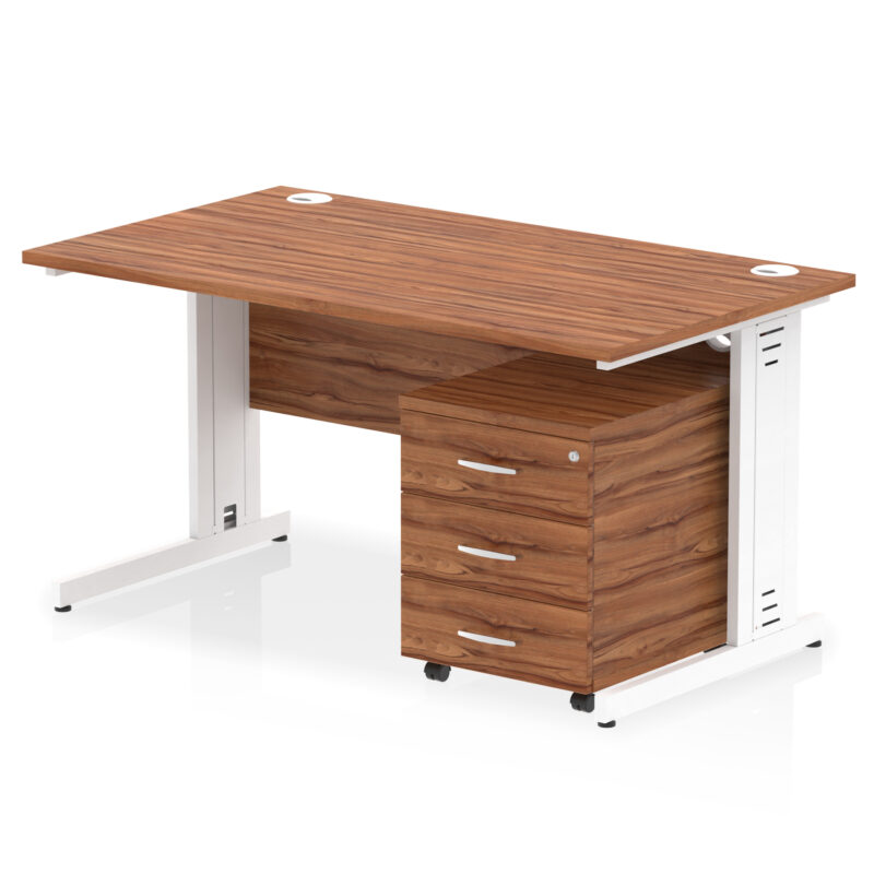 impulse 1400mm cable managed straight desk with mobile pedestal