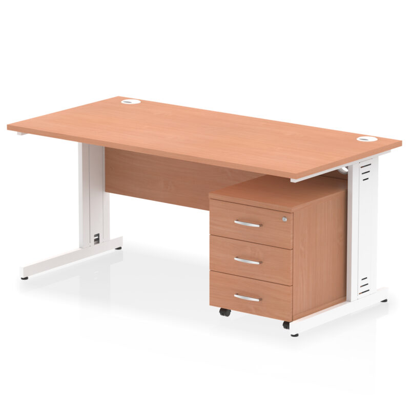 impulse 1600mm cable managed straight desk with mobile pedestal