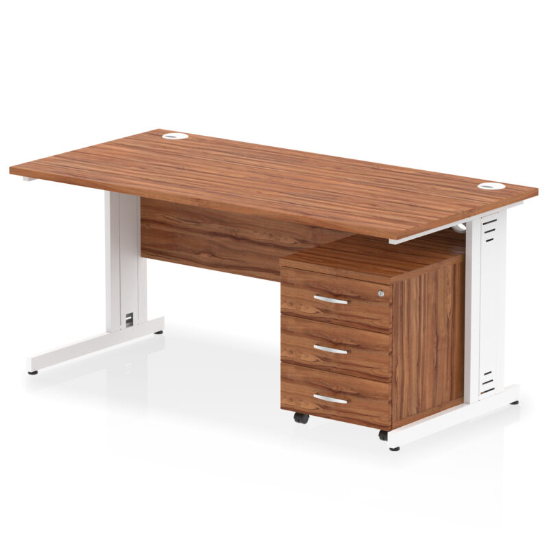 impulse 1600mm cable managed straight desk with mobile pedestal