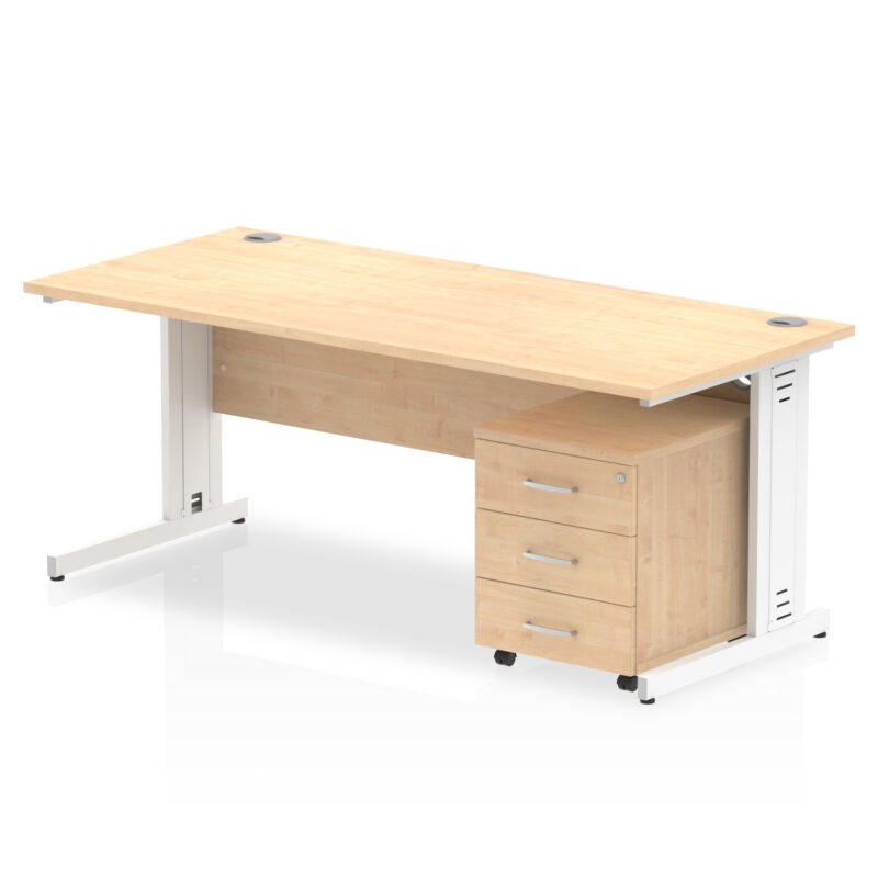 impulse 1800mm cable managed straight desk with mobile pedestal