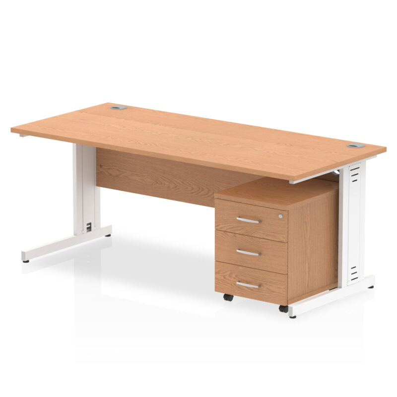 impulse 1800mm cable managed straight desk with mobile pedestal