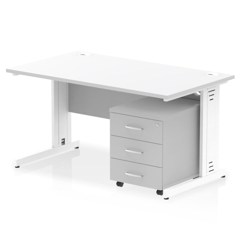 impulse 1400mm cable managed straight desk with mobile pedestal
