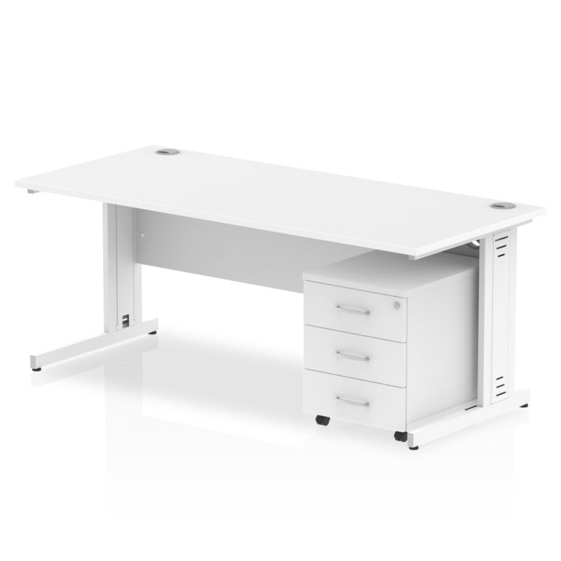 impulse 1800mm cable managed straight desk with mobile pedestal