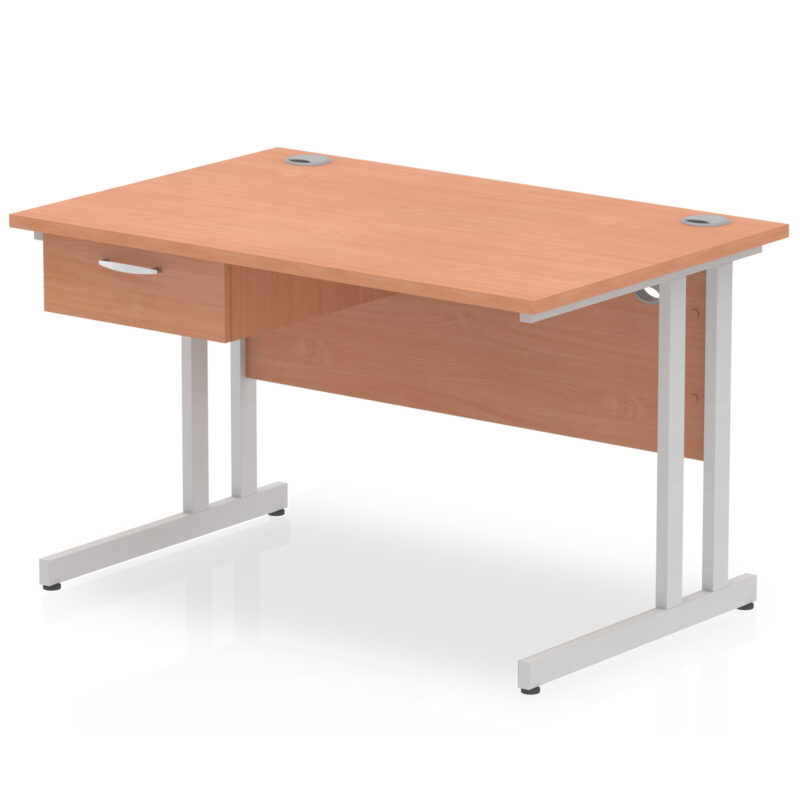 impulse cantilever straight desk silver frame with single one drawer fixed pedestal