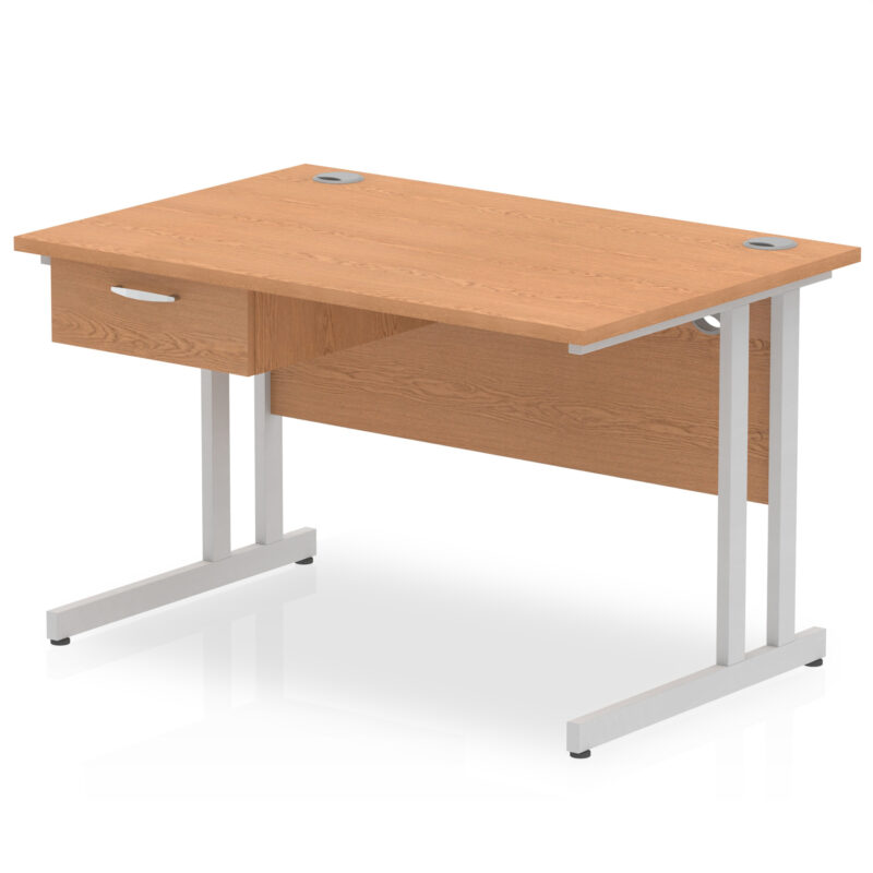impulse cantilever straight desk silver frame with single one drawer fixed pedestal