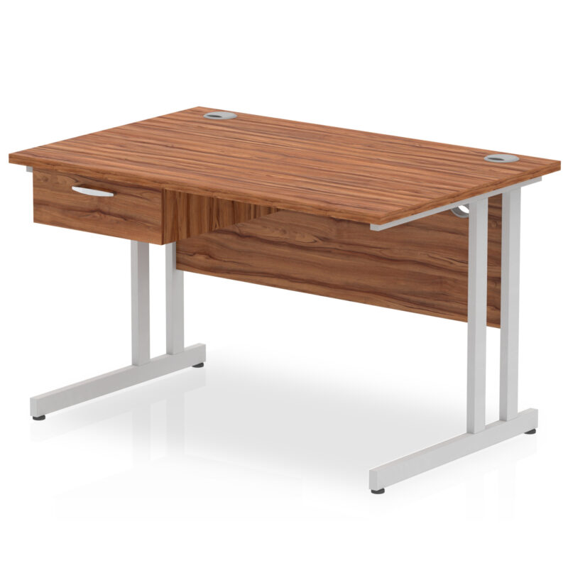 impulse cantilever straight desk silver frame with single one drawer fixed pedestal