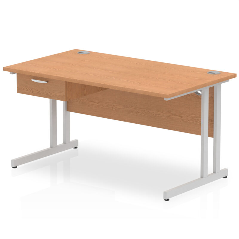 impulse cantilever straight desk silver frame with single one drawer fixed pedestal